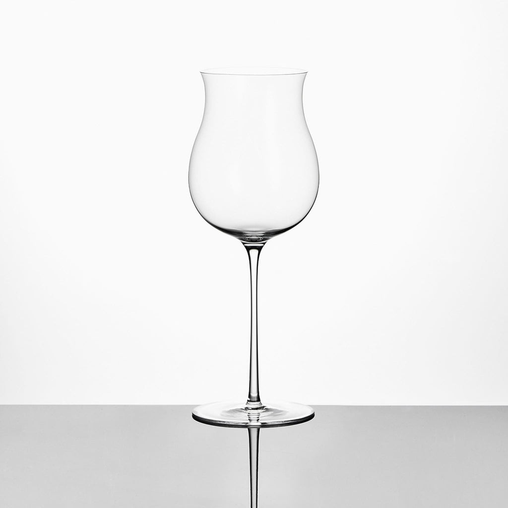Fibonacci Crystal wine glass in soft light with a golden ratio silhouette and refined crystal clarity