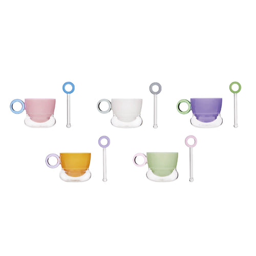 Ciambelle Opaline jade glass coffee cup with matching stirrer in soft light