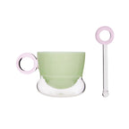 Ciambelle Opaline jade glass coffee cup with matching stirrer in soft light