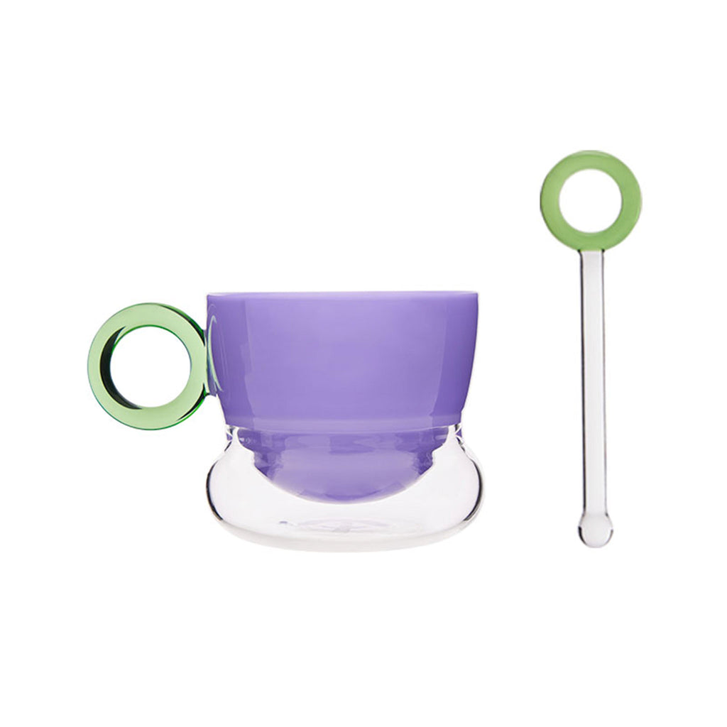 Ciambelle Opaline jade glass coffee cup with matching stirrer in soft light