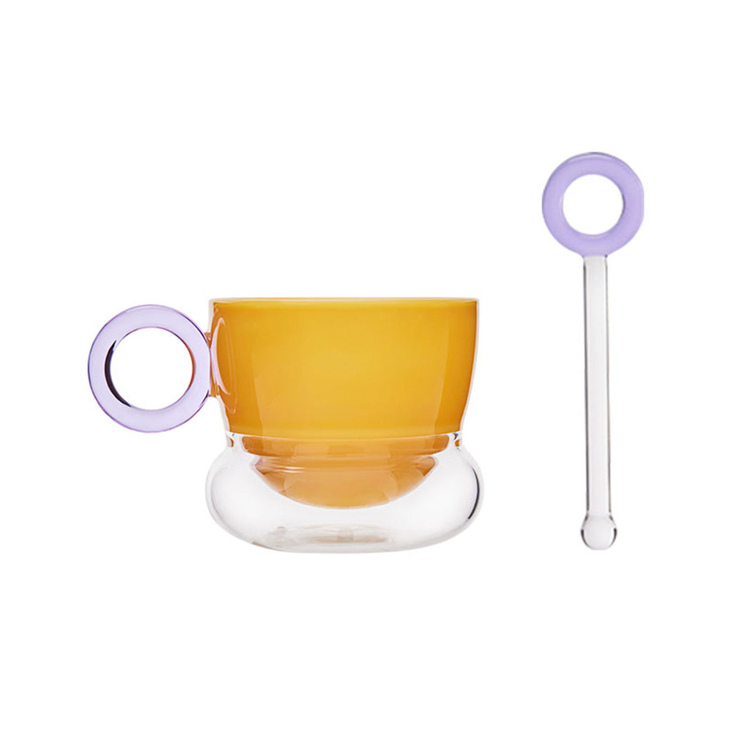 Ciambelle Opaline jade glass coffee cup with matching stirrer in soft light
