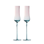 Crystal champagne glasses set of 2 in soft light with ribbed bowls and graceful flowing stems