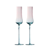 Crystal champagne glasses set of 2 in soft light with ribbed bowls and graceful flowing stems