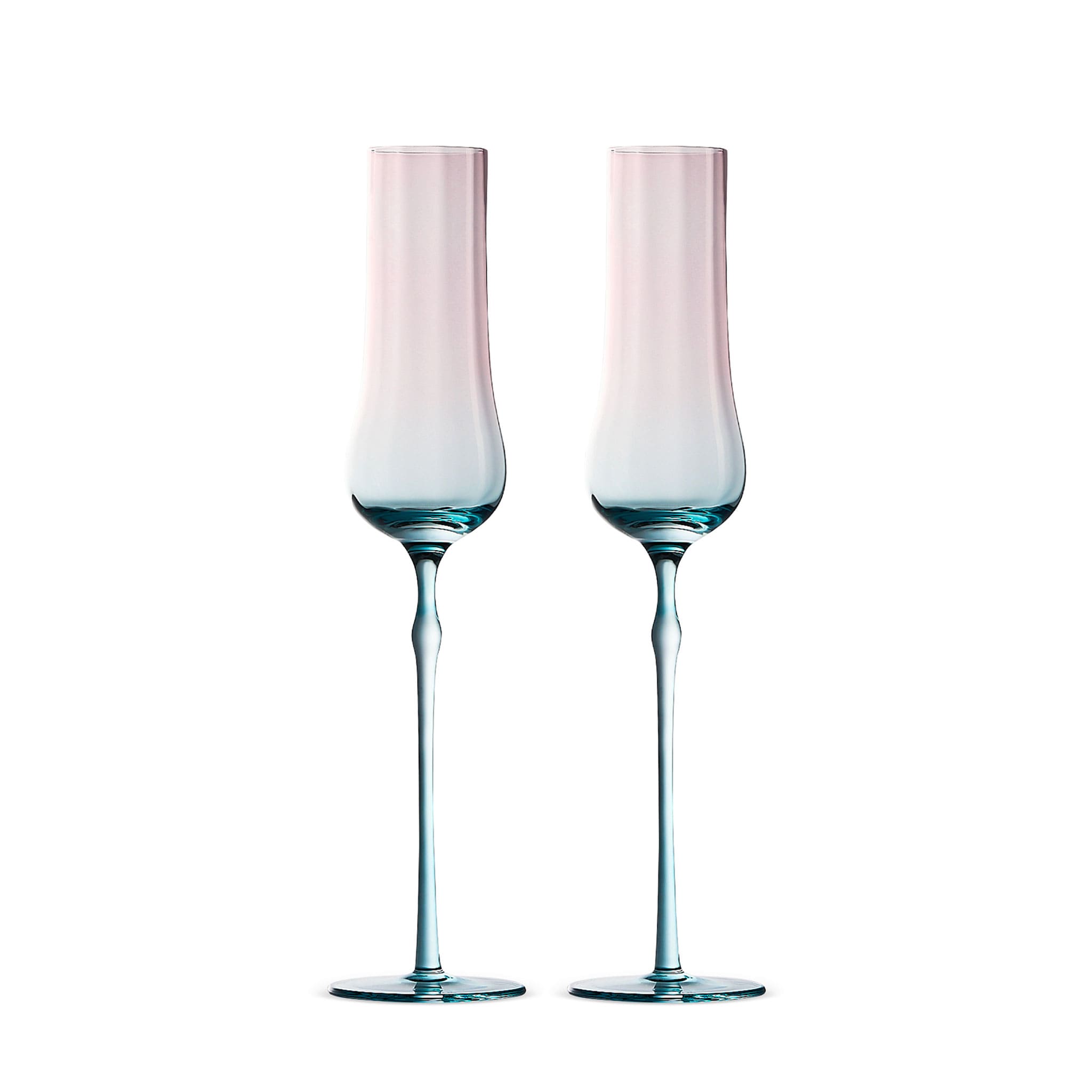 Crystal champagne glasses set of 2 in soft light with ribbed bowls and graceful flowing stems