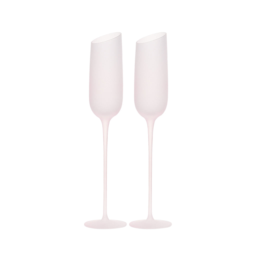 Crystal champagne glasses set of 2 in soft light with ultra-slender stems and a refined blush-toned finish