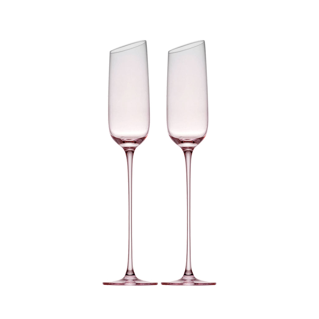 Crystal champagne glasses set of 2 in soft light with ultra-slender stems and a refined blush-toned finish