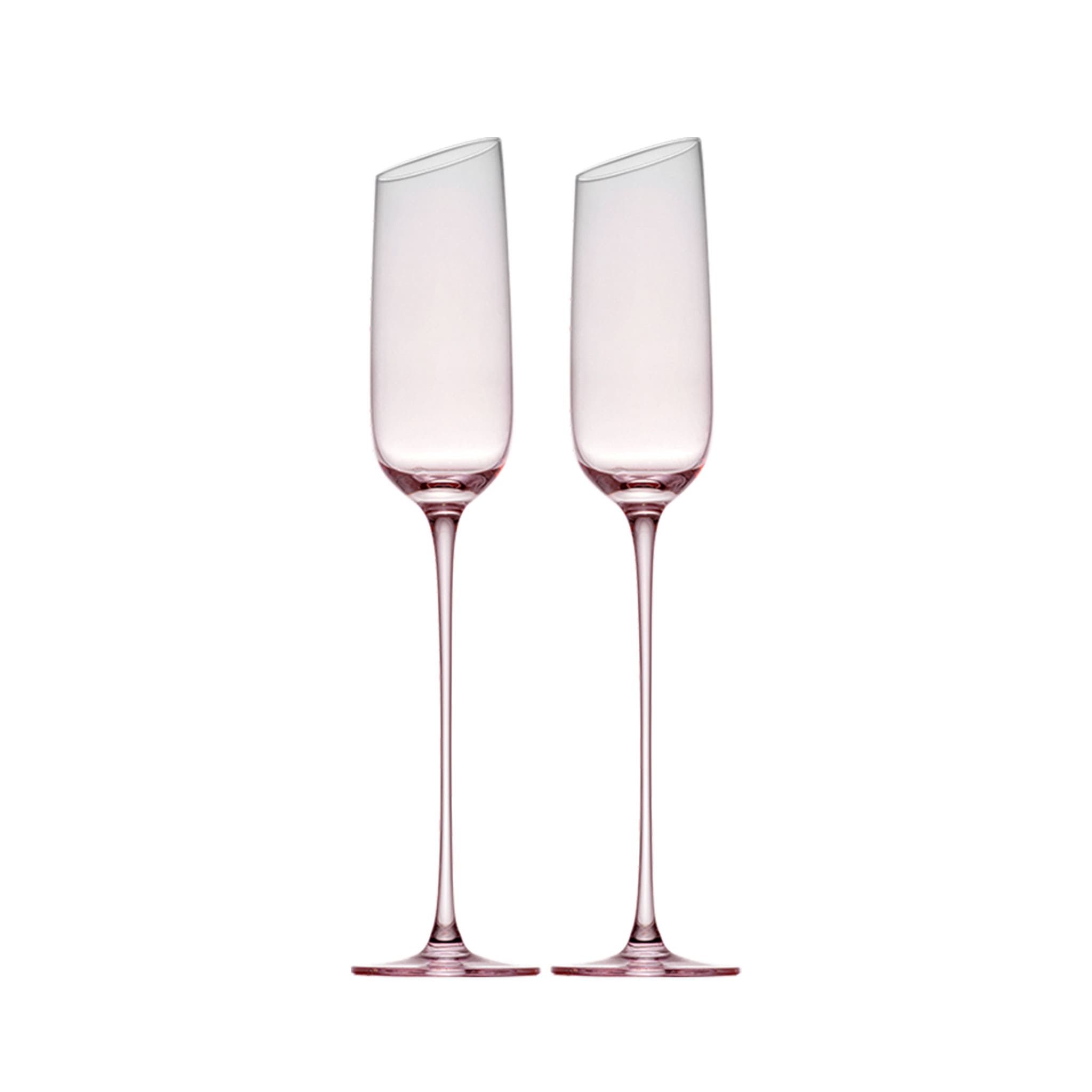 Crystal champagne glasses set of 2 in soft light with ultra-slender stems and a refined blush-toned finish