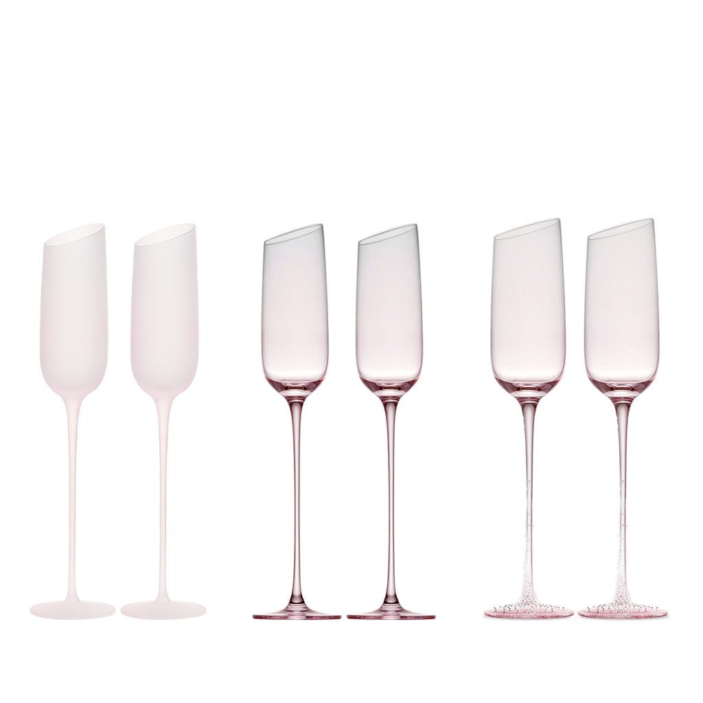 Crystal champagne glasses set of 2 in soft light with ultra-slender stems and a refined blush-toned finish