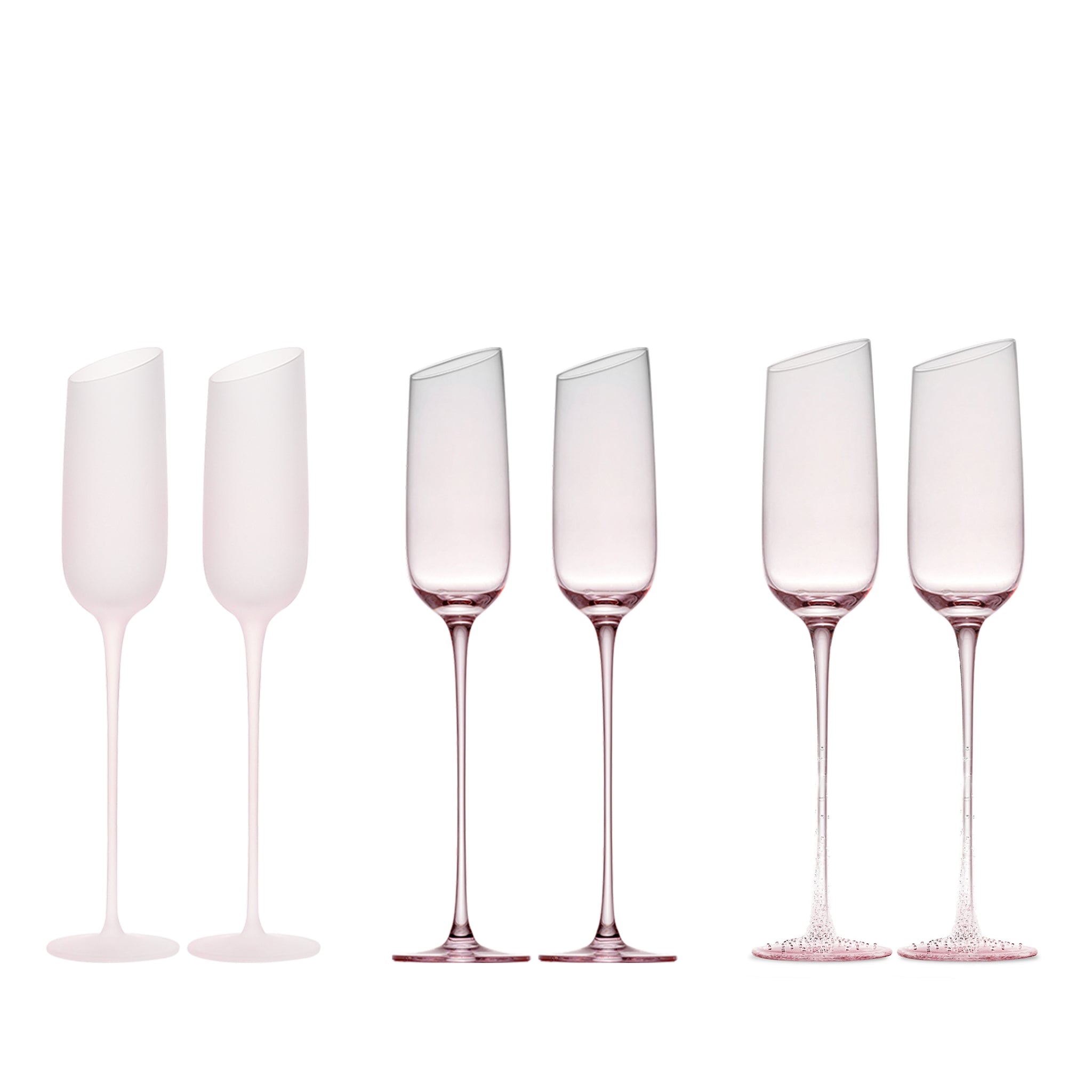 Crystal champagne glasses set of 2 in soft light with ultra-slender stems and a refined blush-toned finish