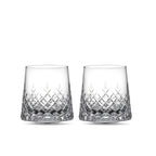 Crystal whiskey glasses set of 2 in soft light with deep-cut facets and diamond-like brilliance