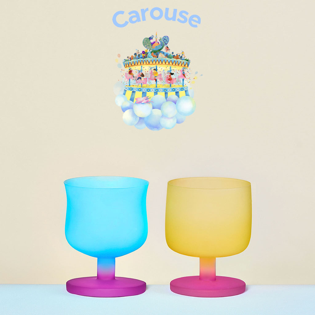 Dolce Amusement Park glass set in soft light with colorful candy-inspired silhouettes