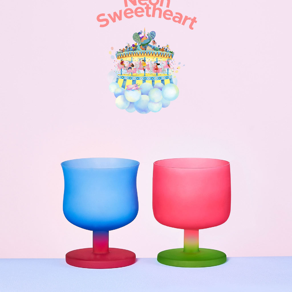 Dolce Amusement Park glass set in soft light with colorful candy-inspired silhouettes