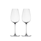 Fibonacci Riesling wine glass set in soft light with a golden ratio silhouette and refined crystal clarity