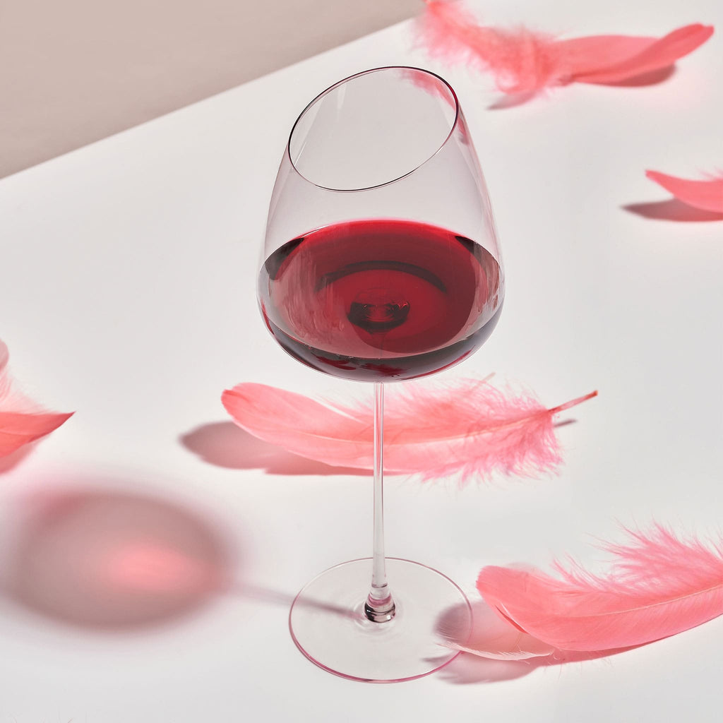 Pink Bordeaux wine glasses set of 2 styled for a quiet wine ritual with a graceful romantic mood