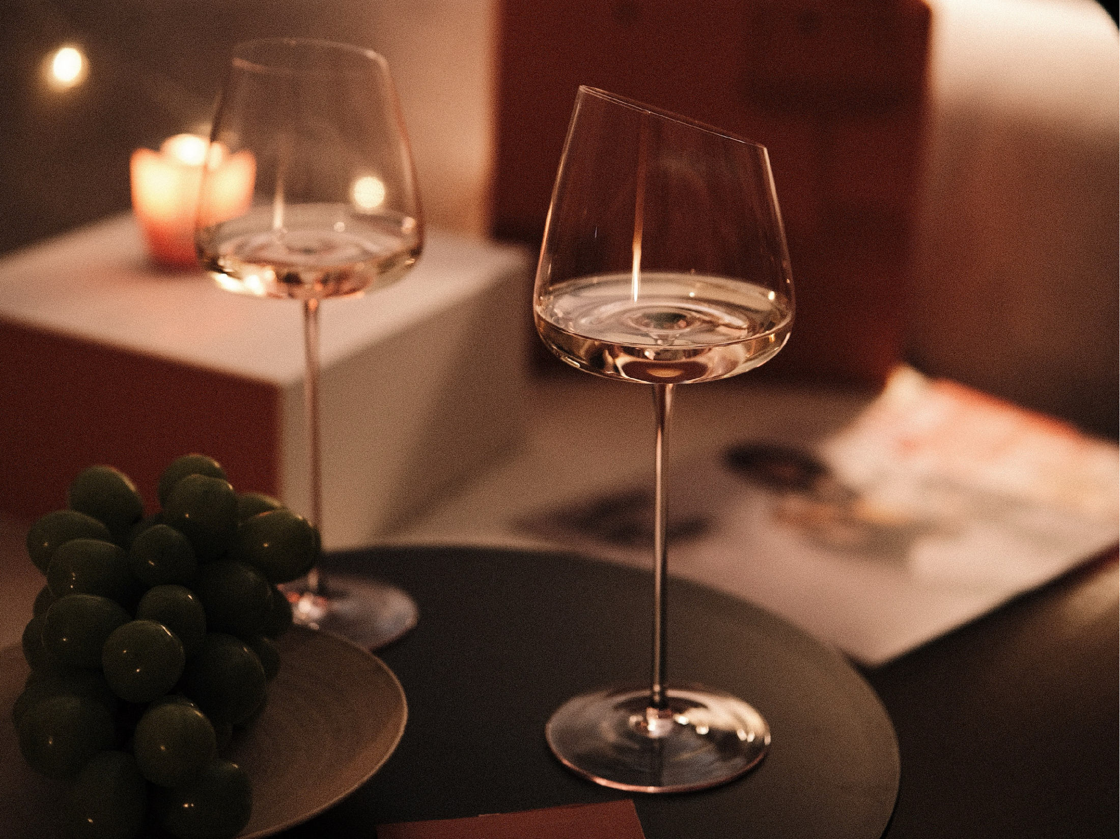 Pink Bordeaux wine glasses set of 2 styled for a quiet wine ritual with a graceful romantic mood