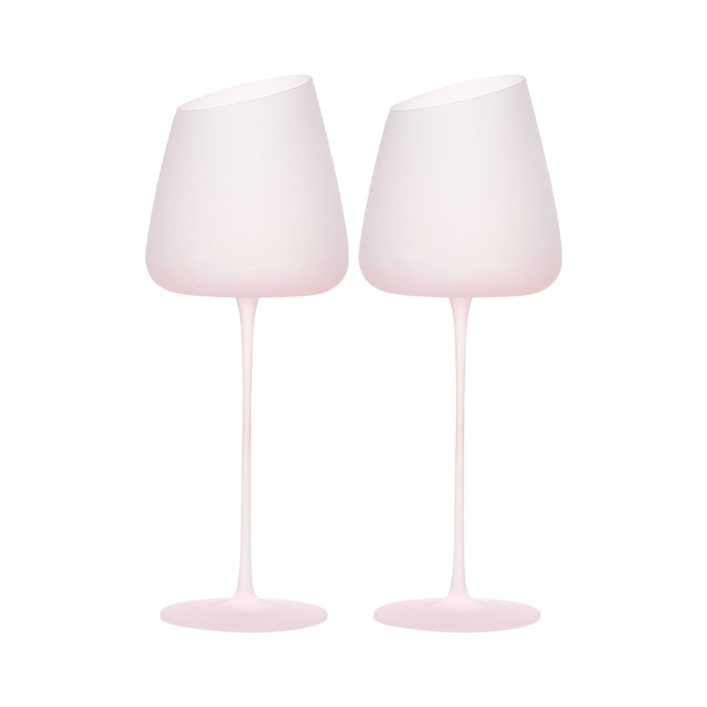 Crystal wine glasses set of 2 in soft light with ultra-slender stems and a refined blush-toned frosted finish