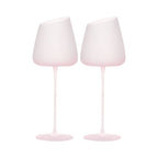 Crystal wine glasses set of 2 in soft light with ultra-slender stems and a refined blush-toned frosted finish