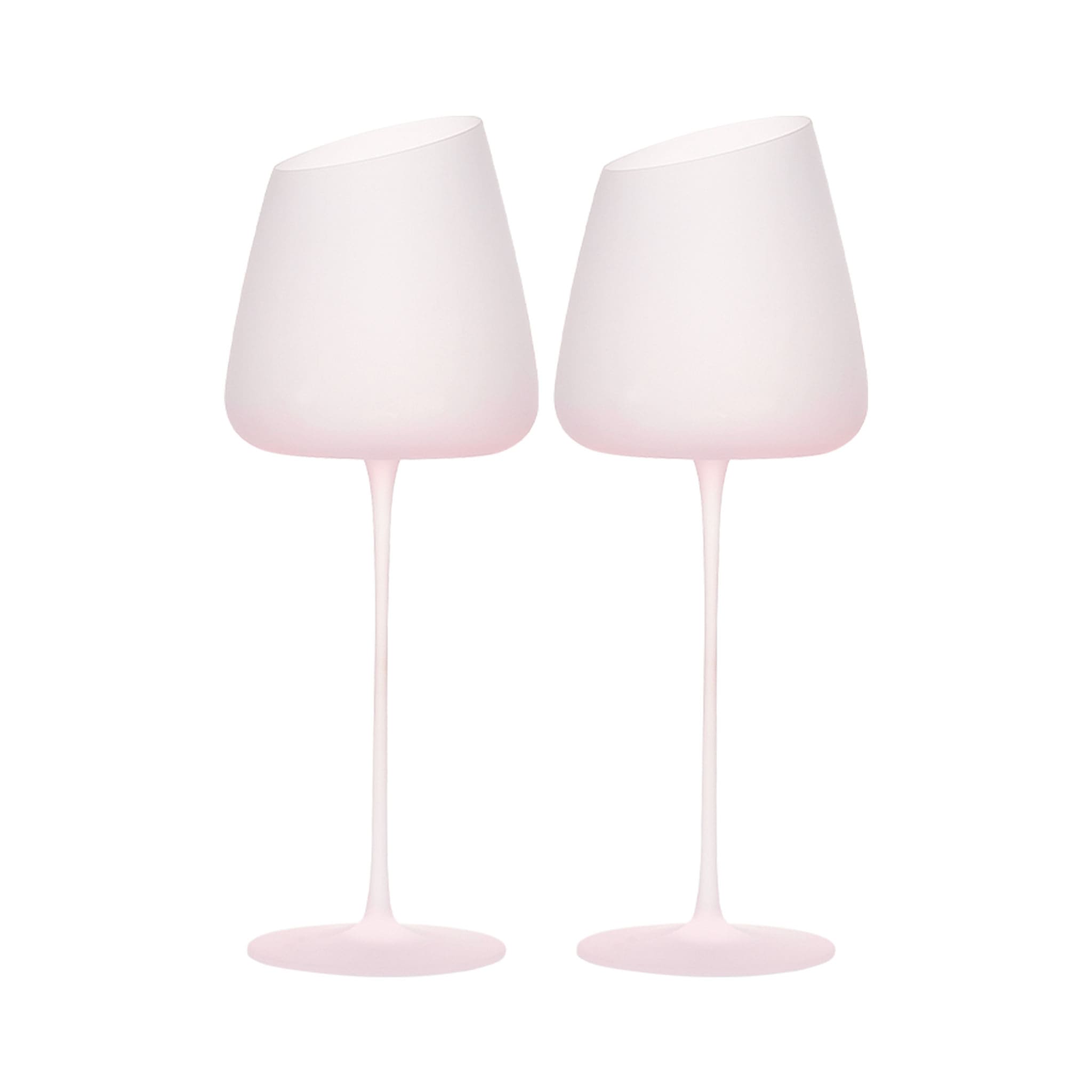 Crystal wine glasses set of 2 in soft light with ultra-slender stems and a refined blush-toned frosted finish