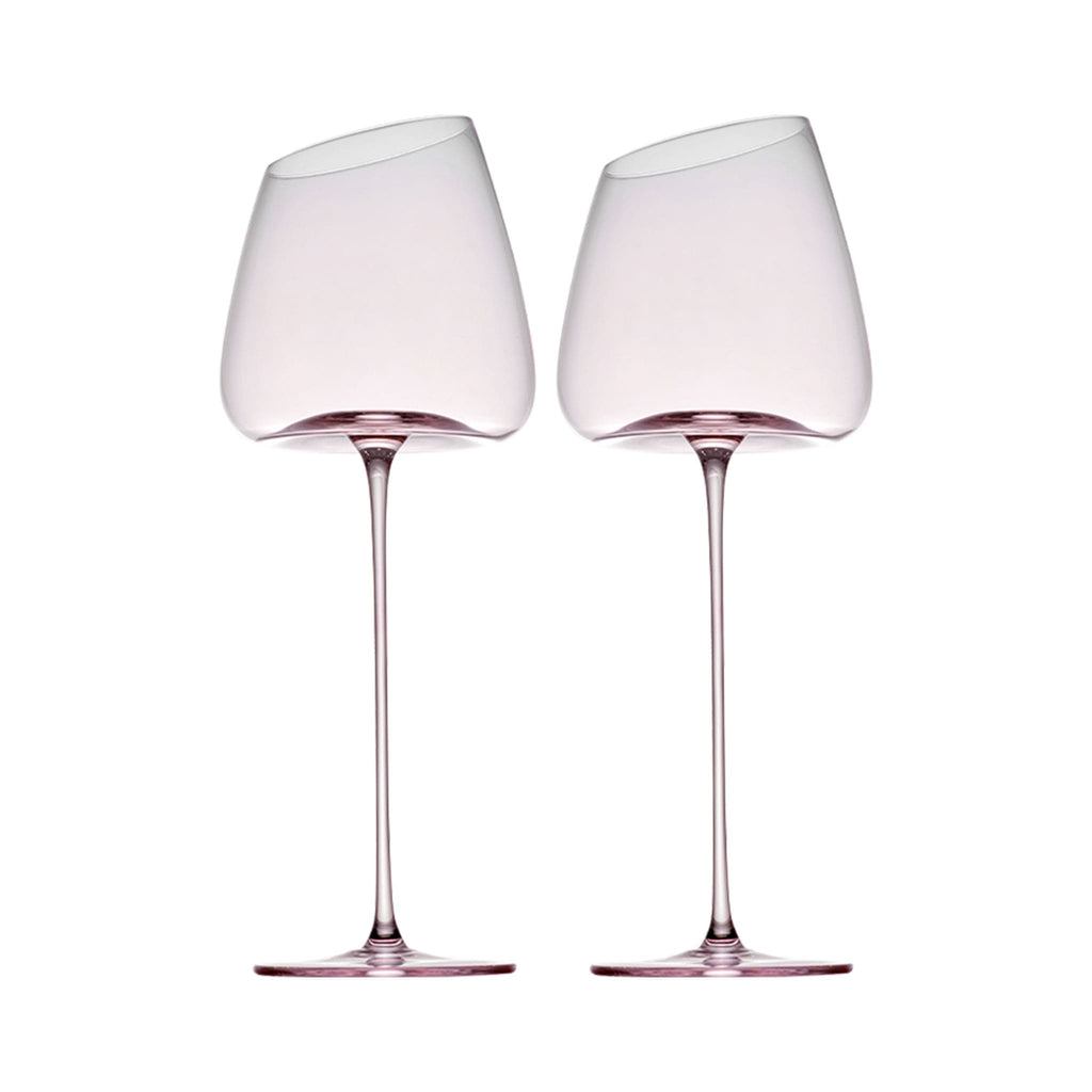 Crystal wine glasses set of 2 in soft light with ultra-slender stems and a refined blush-toned frosted finish