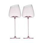 Crystal wine glasses set of 2 in soft light with ultra-slender stems and a refined blush-toned frosted finish