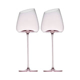 Crystal wine glasses set of 2 in soft light with ultra-slender stems and a refined blush-toned frosted finish