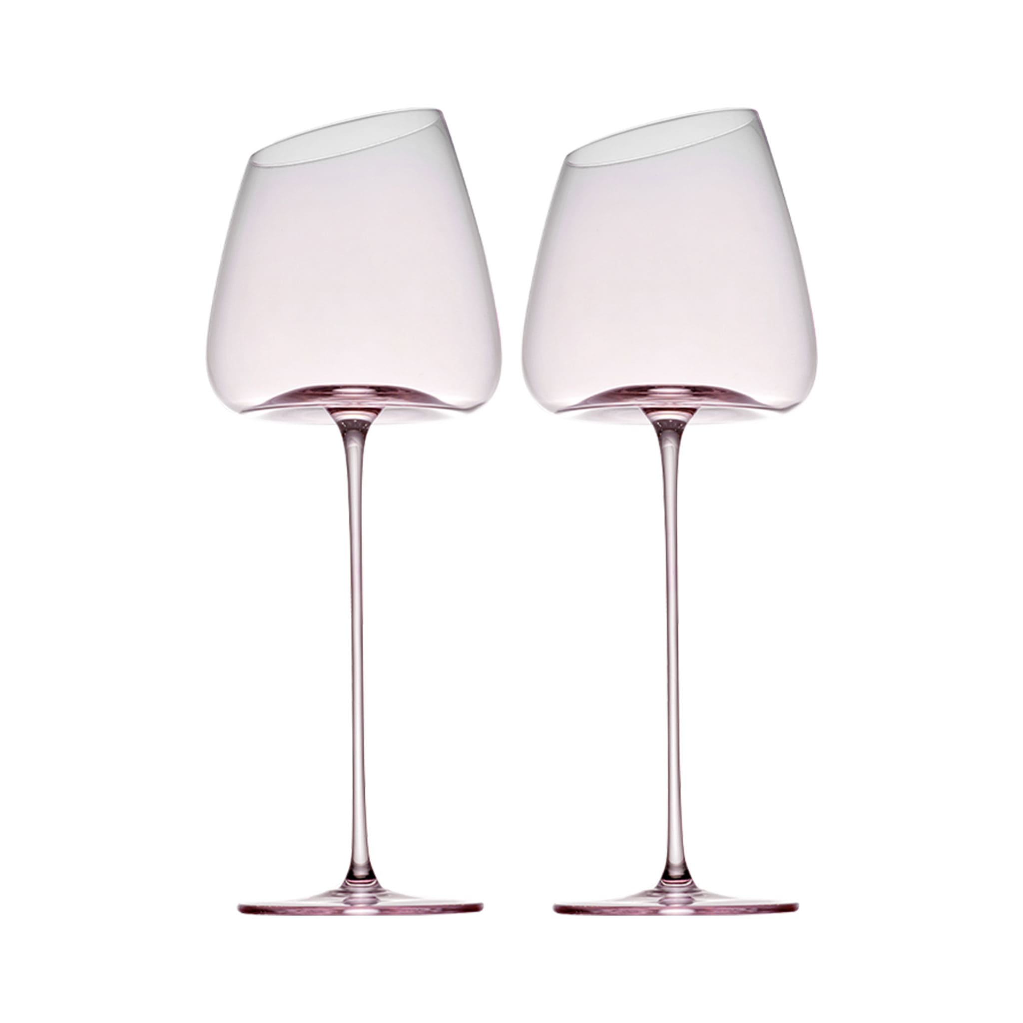Crystal wine glasses set of 2 in soft light with ultra-slender stems and a refined blush-toned frosted finish