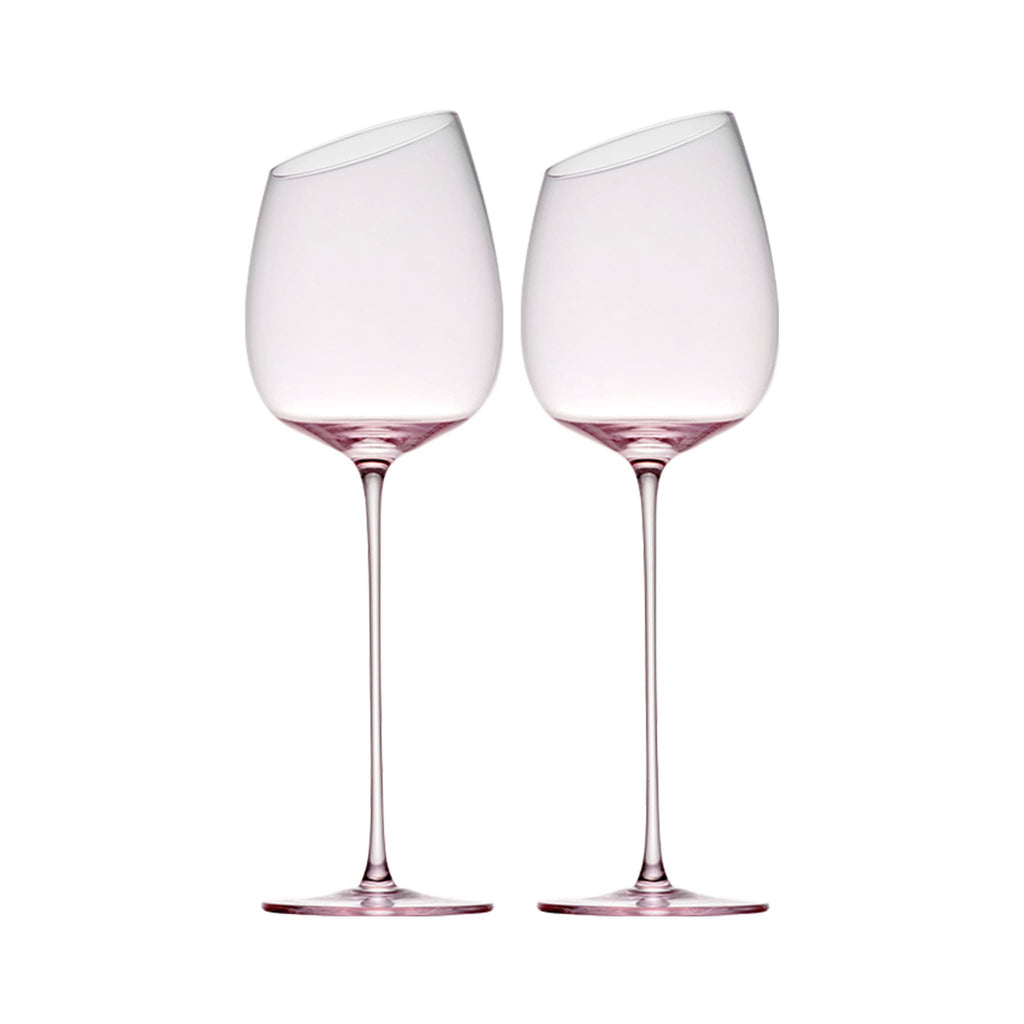 Crystal wine glasses set of 2 in soft light with ultra-slender stems and a refined blush-toned finish