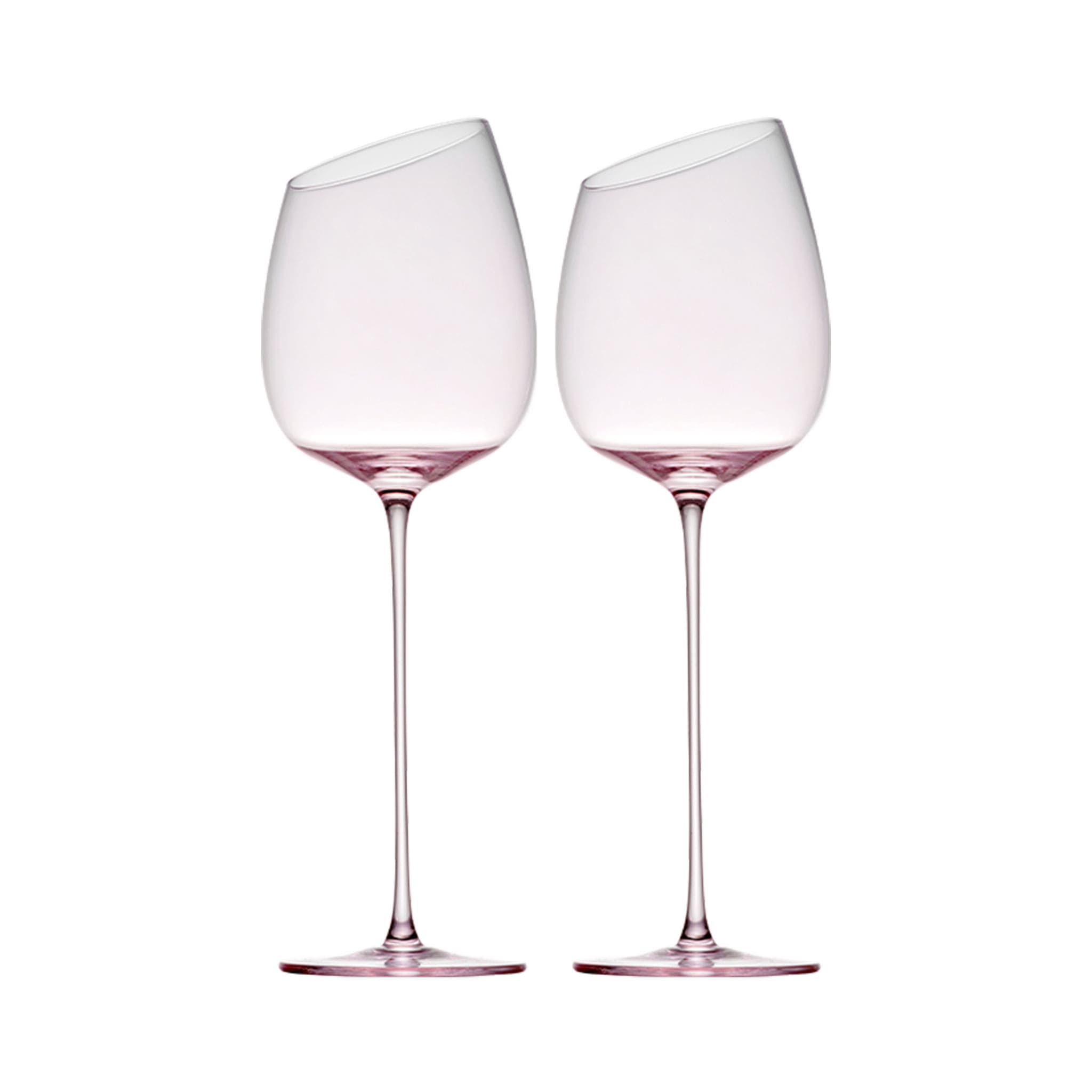 Crystal wine glasses set of 2 in soft light with ultra-slender stems and a refined blush-toned finish