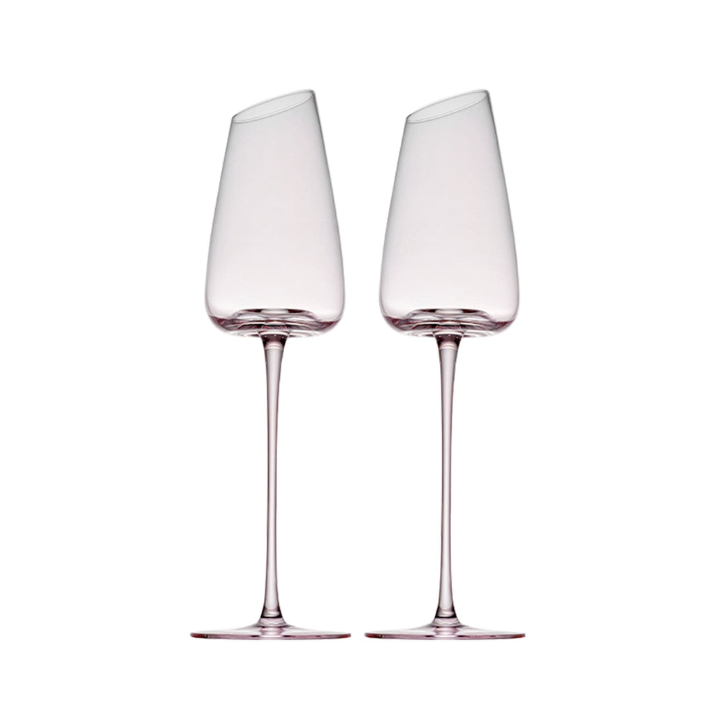 Crystal wine glasses set of 2 in soft light with ultra-slender stems and a refined blush-toned finish