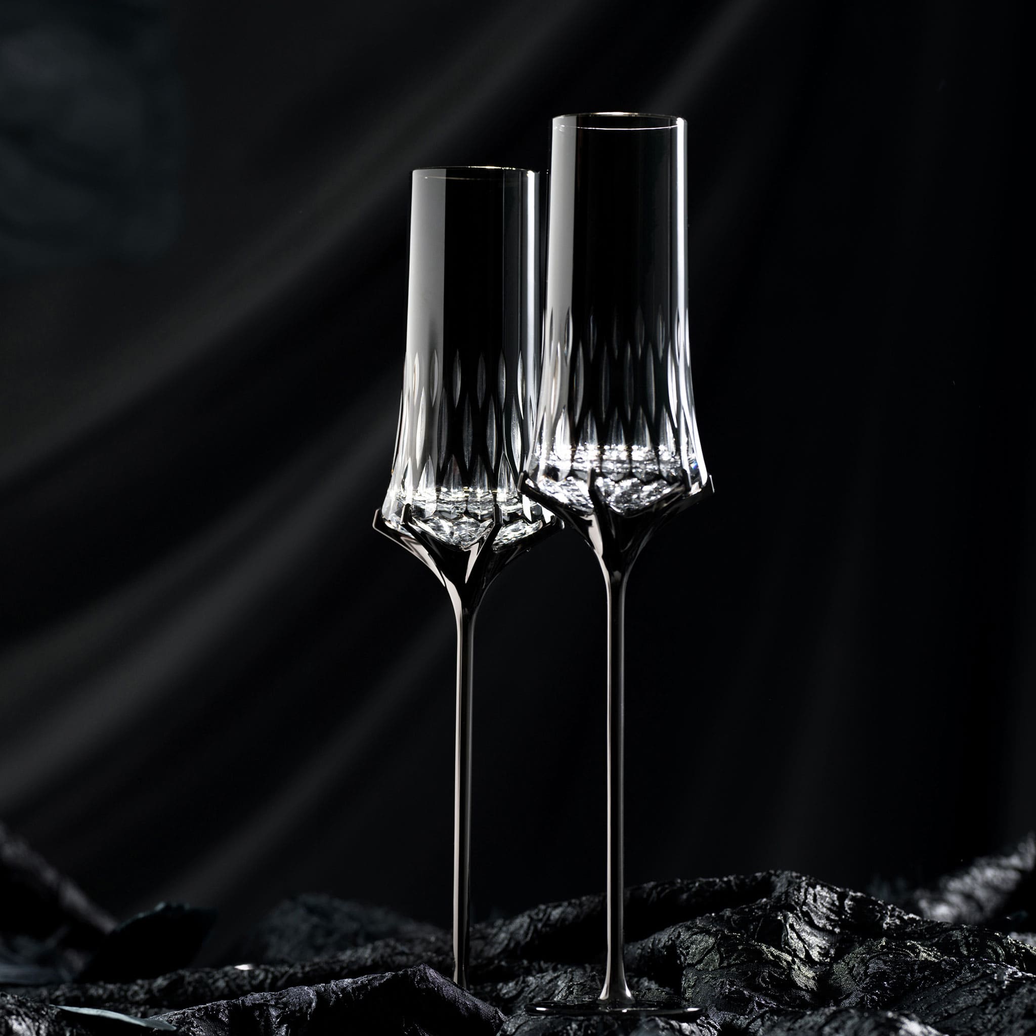 Love Aphrodite Champagne Glass Set styled for a romantic champagne ritual with soft luminous contrast