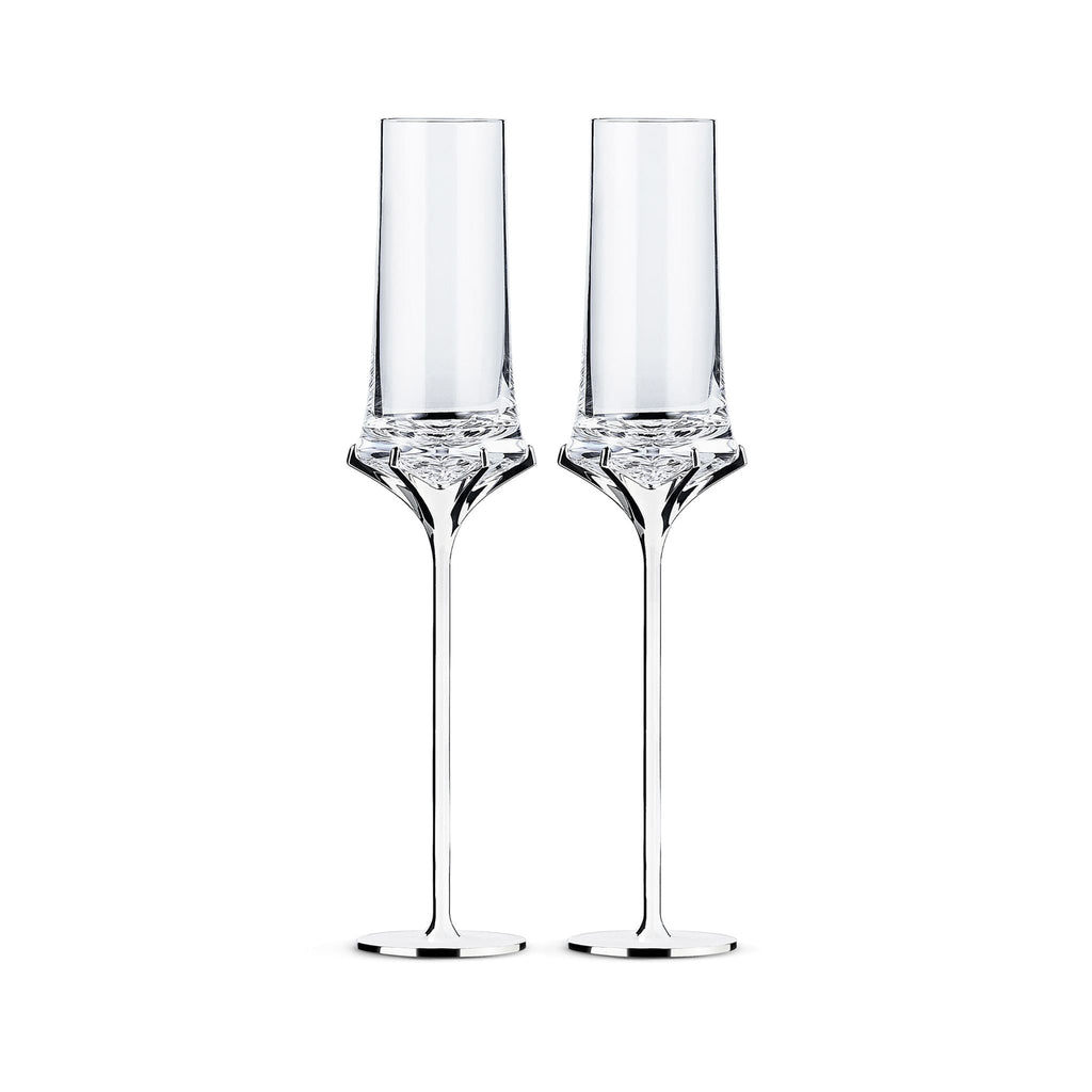 Love Venus Champagne Glass Set in soft light with a tall sculptural silhouette and luminous ring-inspired base