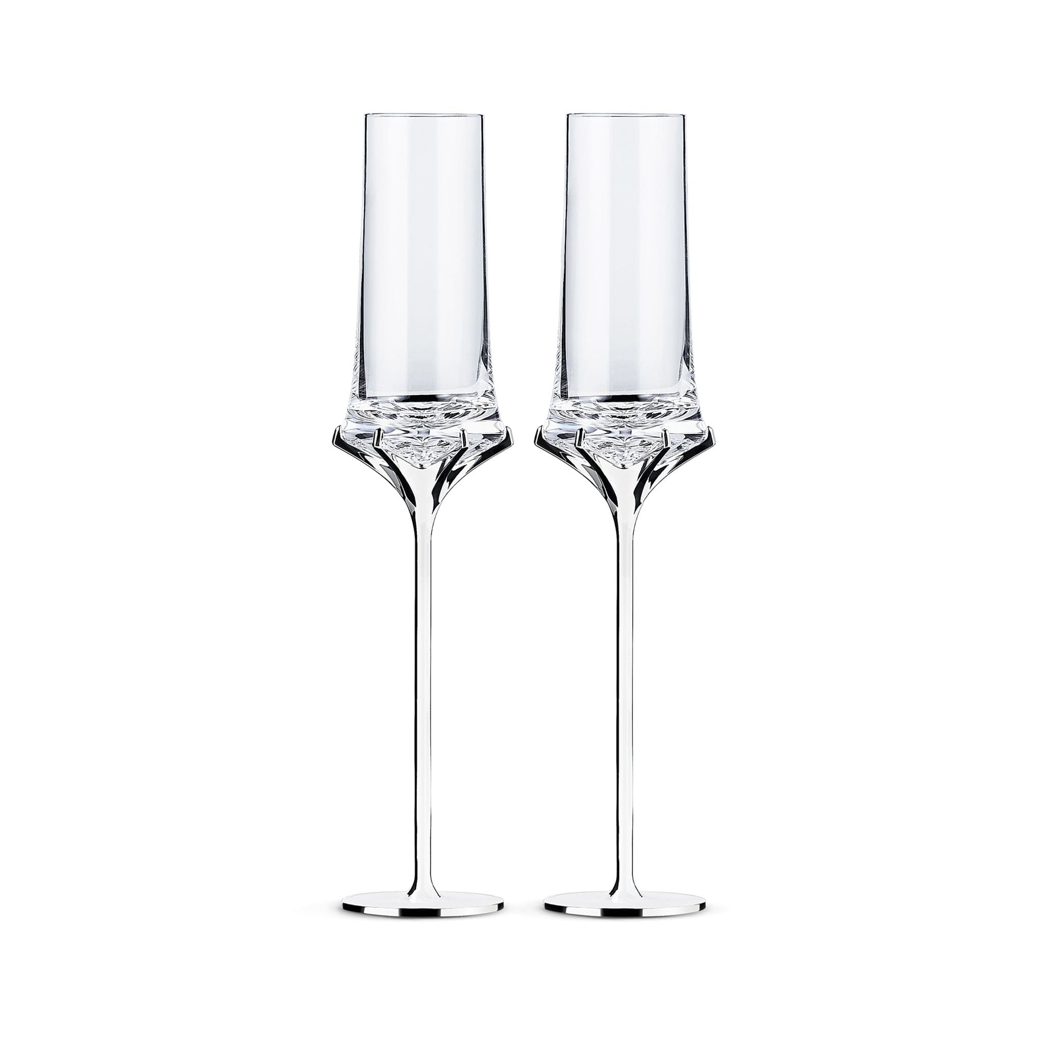 Love Venus Champagne Glass Set in soft light with a tall sculptural silhouette and luminous ring-inspired base
