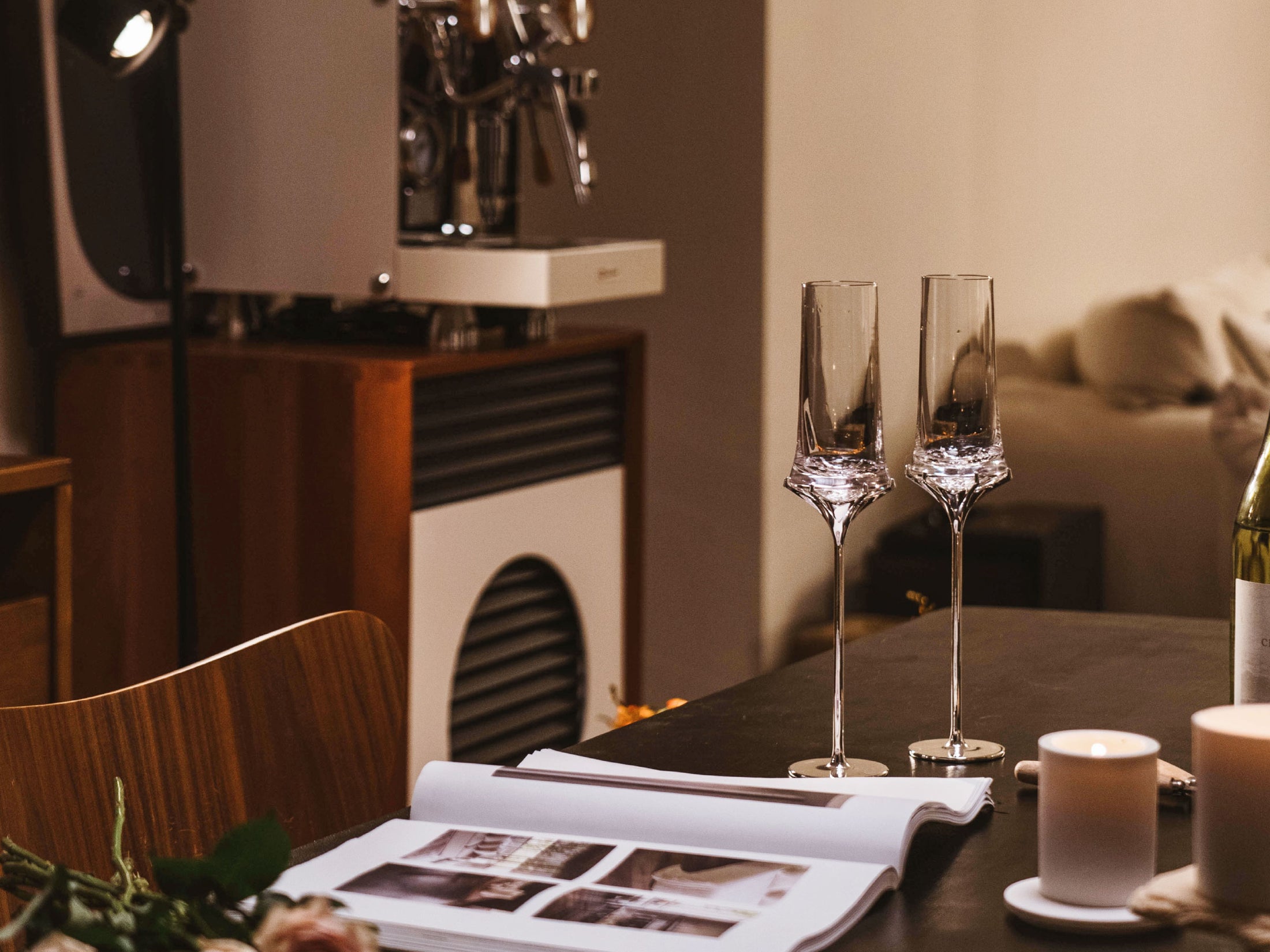 Love Venus Champagne Glass Set styled for a romantic champagne ritual with soft luminous contrast