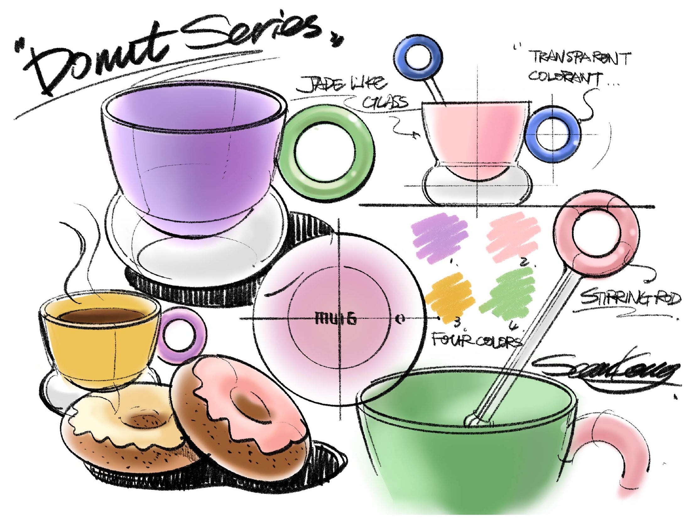 Ciambelle Opaline cup and stirrer in soft light, highlighting the donut-inspired sculptural silhouette