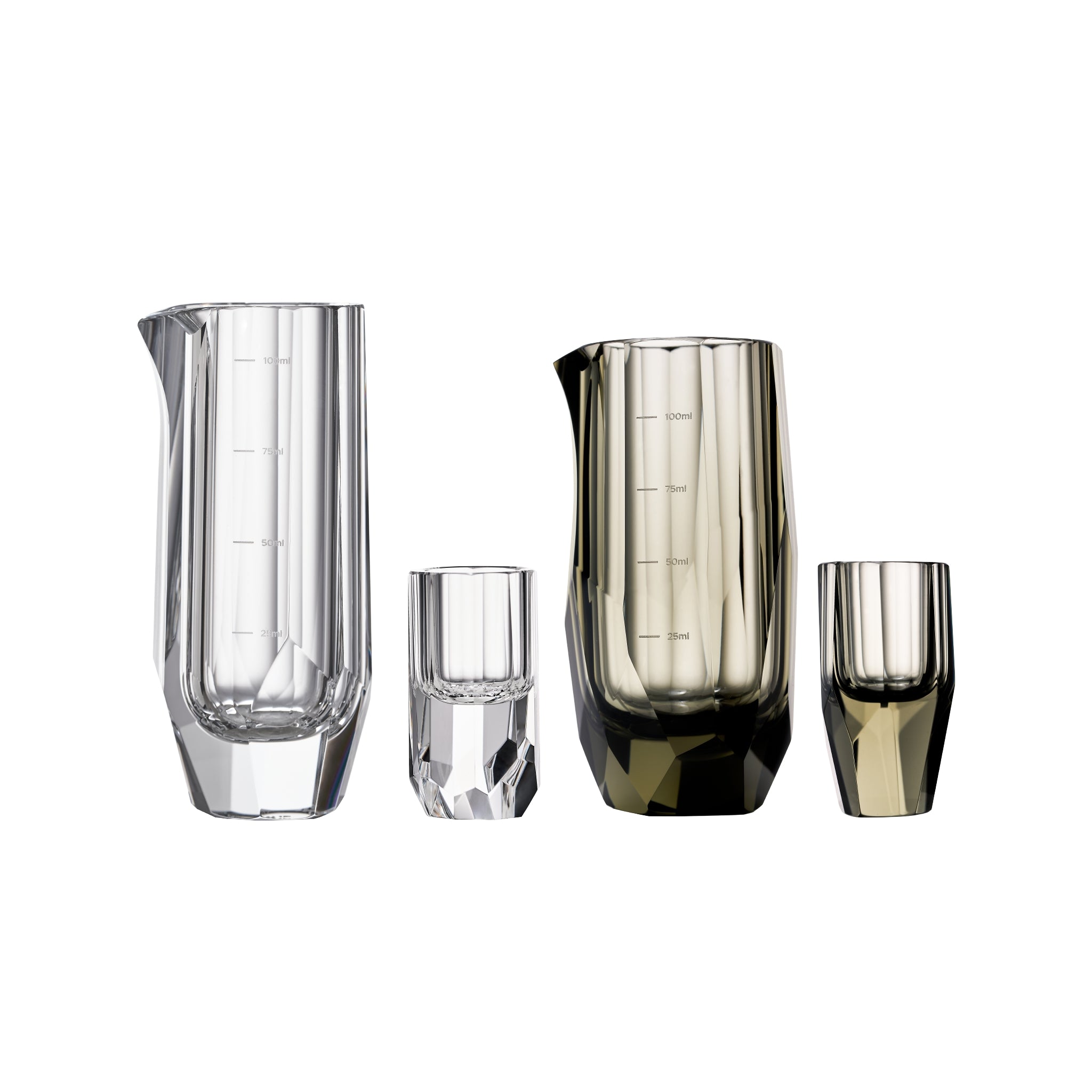Crystal baijiu glass in soft light with raw diamond-inspired facets and brilliant reflective detail