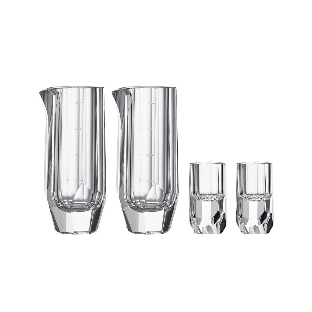 Crystal baijiu glass in soft light with raw diamond-inspired facets and brilliant reflective detail