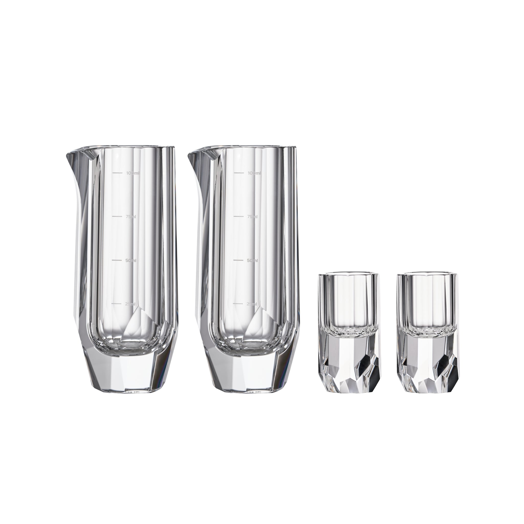 Crystal baijiu glass in soft light with raw diamond-inspired facets and brilliant reflective detail