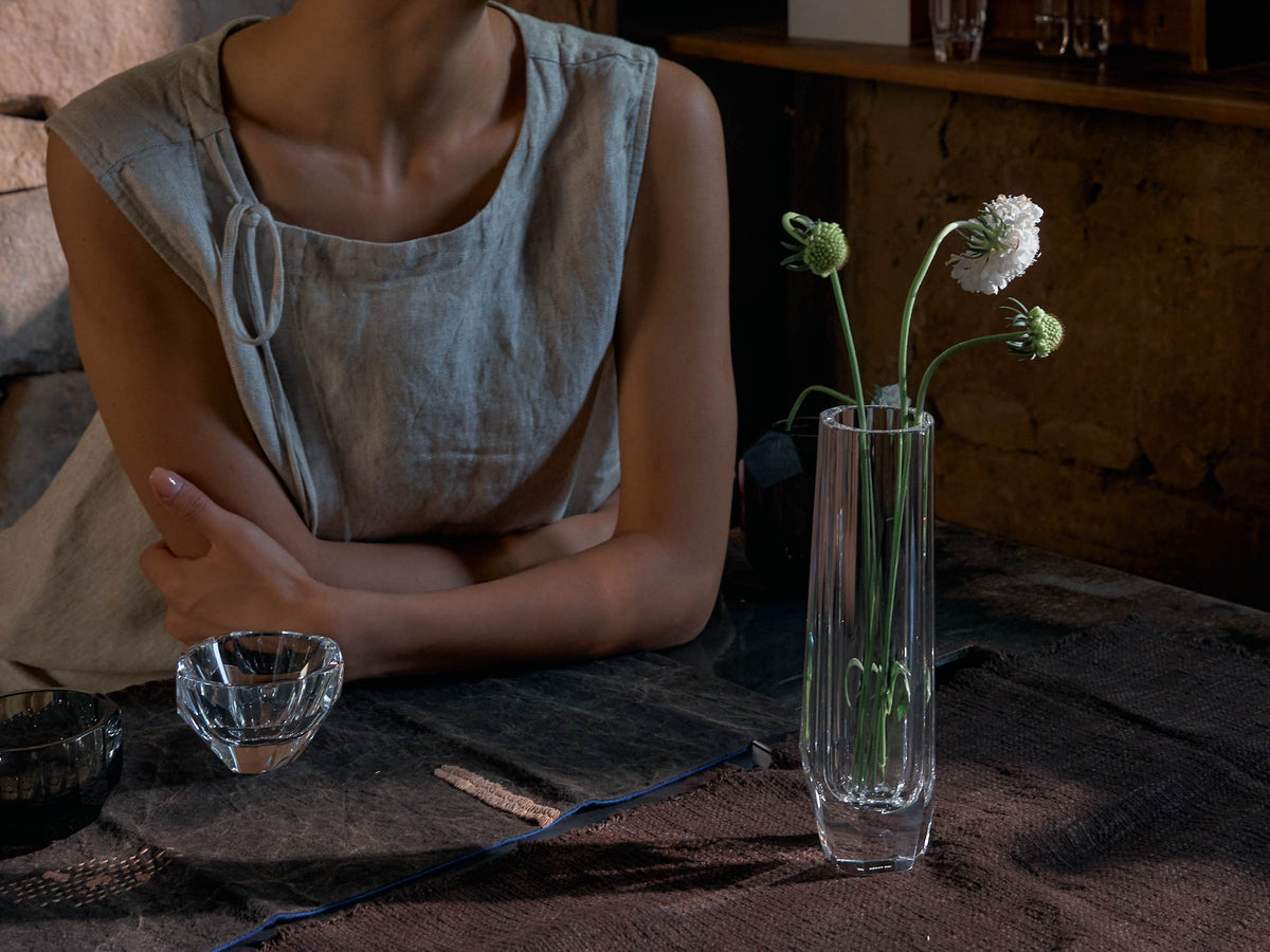 Raw Cullinan Crystal vase styled for a quiet interior ritual with bright reflections and a weighted form