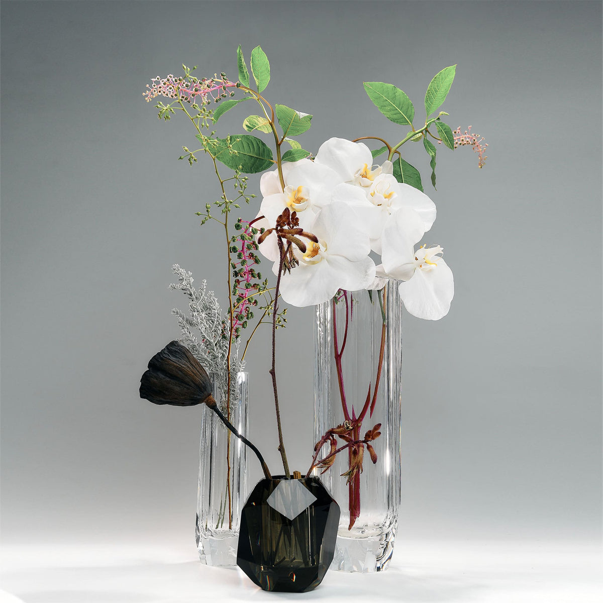 Raw Cullinan Crystal vase styled for a quiet interior ritual with bright reflections and a weighted form