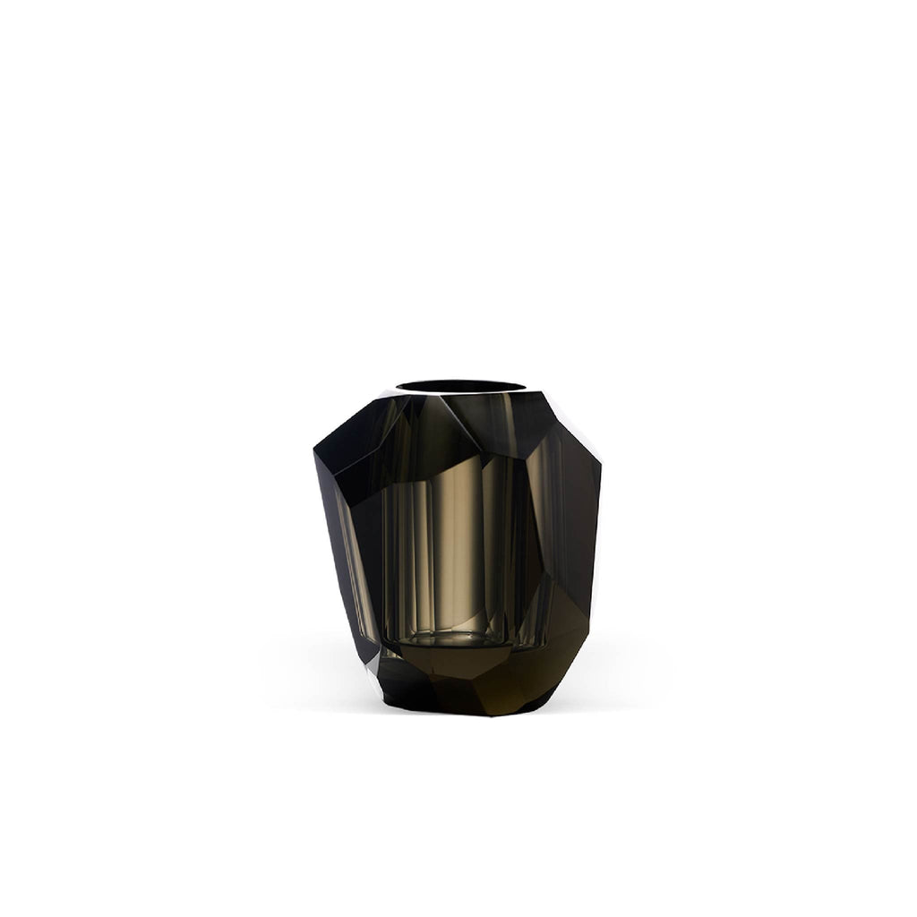 Raw Enigma Crystal vase in soft light with raw diamond-inspired facets and brilliant reflective detail
