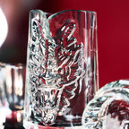 Close-up of dragon baijiu set showing sculpted dragon detail, polished crystal facets, and black K5 crystal finish